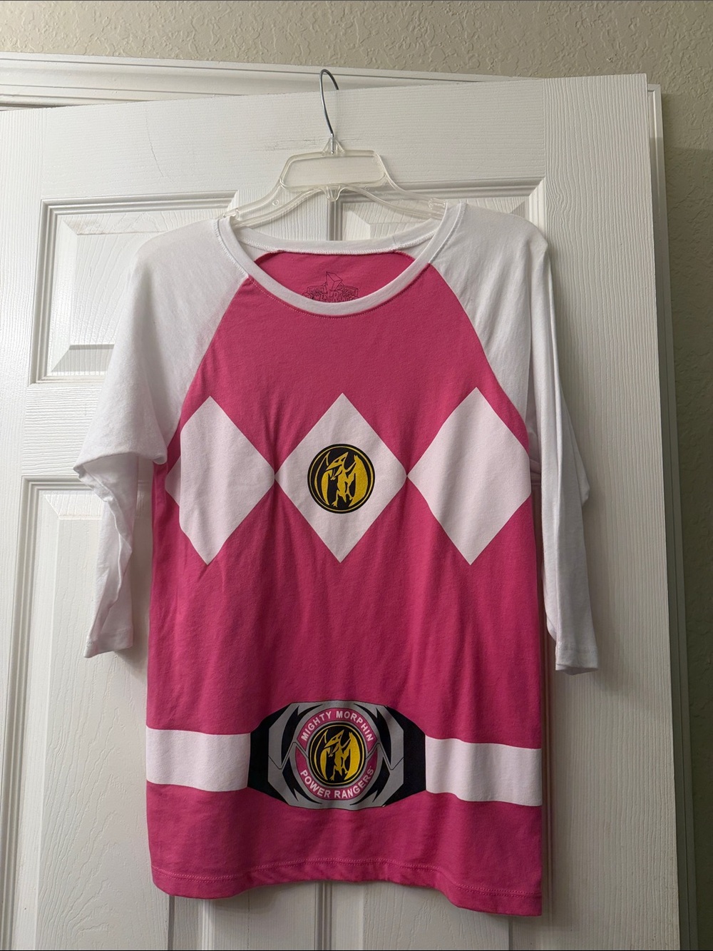 Power Ranger Pink and White Raglan Tee